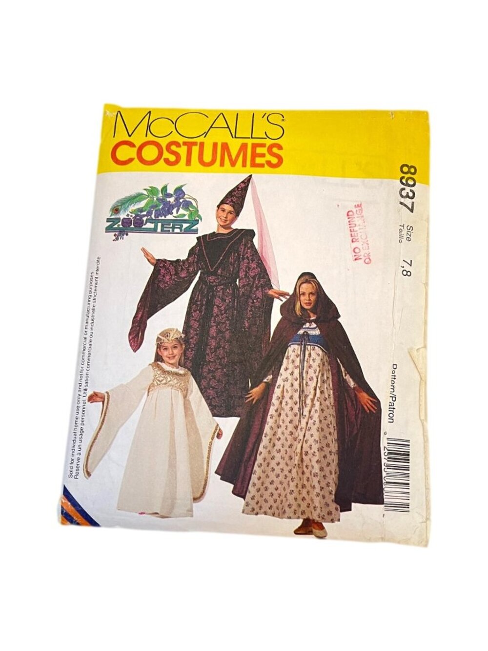 McCalls Pattern 8937 Girls Medieval Dress Cape Coronet Size 7 8 Sewing Uncut USA